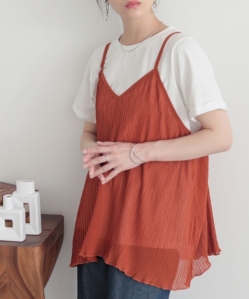 n'OrLABEL（ノアールレーベル）の「『シアープリーツキャミ×Tシャツ』【2点セット】（Tシャツ/カットソー・レディース・テラコッタ/ネイビー/ブラック・2/1）」の2枚目の写真