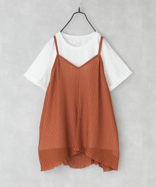 n'OrLABEL（ノアールレーベル）の「『シアープリーツキャミ×Tシャツ』【2点セット】（Tシャツ/カットソー・レディース・テラコッタ/ネイビー/ブラック・2/1）」の6枚目の写真