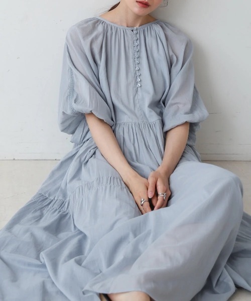 Bab（バブ）の「【S・Mサイズ展開】コットンボイルギャザーワンピース（ワンピース・レディース・ブルー/チャコールグレー/アイボリー・MEDIUM/SMALL）」の12枚目の写真