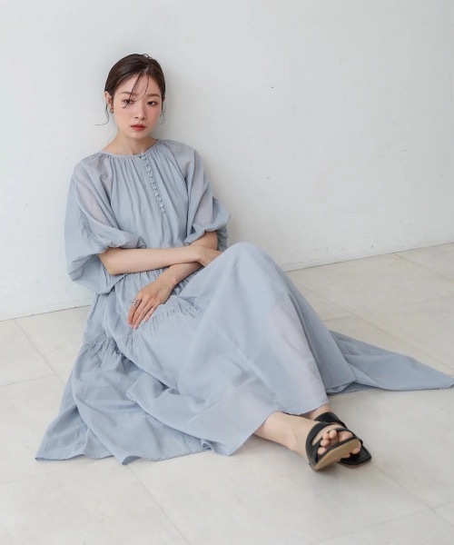 Bab（バブ）の「【S・Mサイズ展開】コットンボイルギャザーワンピース（ワンピース・レディース・ブルー/チャコールグレー/アイボリー・MEDIUM/SMALL）」の15枚目の写真