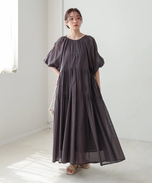 Bab（バブ）の「【S・Mサイズ展開】コットンボイルギャザーワンピース（ワンピース・レディース・ブルー/チャコールグレー/アイボリー・MEDIUM/SMALL）」の16枚目の写真