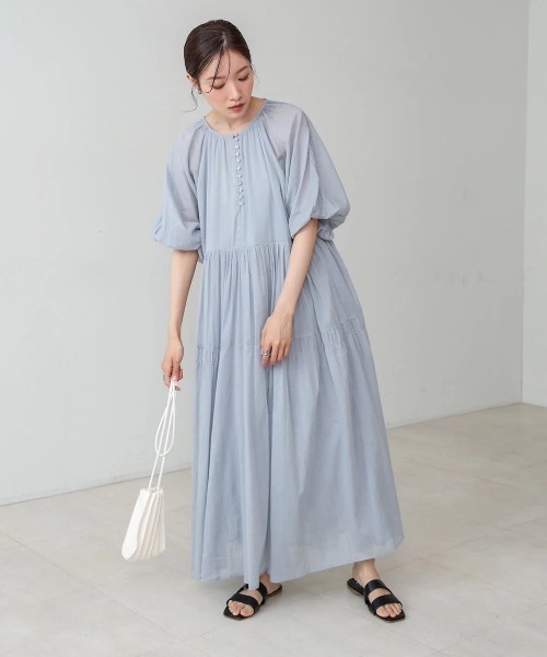 Bab（バブ）の「【S・Mサイズ展開】コットンボイルギャザーワンピース（ワンピース・レディース・ブルー/チャコールグレー/アイボリー・MEDIUM/SMALL）」の18枚目の写真
