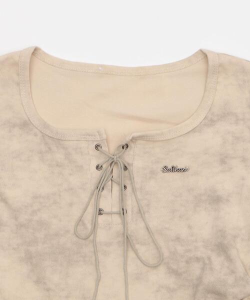 dispark（ディスパーク）の「DISPARK/ブローチ付きレースアップT（Tシャツ/カットソー・レディース・ベージュ/ホワイト・FREE）」の3枚目の写真