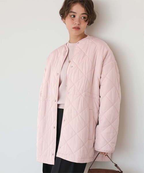 【新品未使用】フード付きキルティングジャケット ピンク セール】ウエストドローストリングキルティングジャケット（ダウン