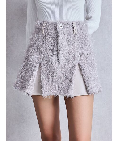 GYDA（ジェイダ）の「ラメフリンジツイードスカートライクショートパンツ（スカート・レディース・ブラック/ベージュ・FREE）」の2枚目の写真