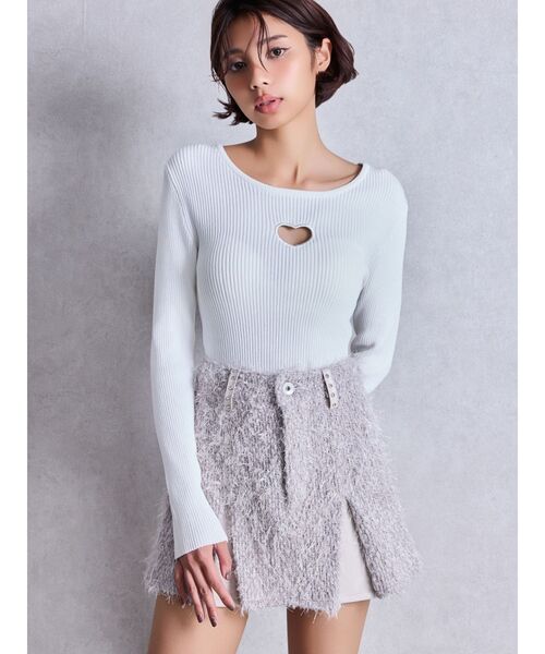 GYDA（ジェイダ）の「ラメフリンジツイードスカートライクショートパンツ（スカート・レディース・ブラック/ベージュ・FREE）」の4枚目の写真