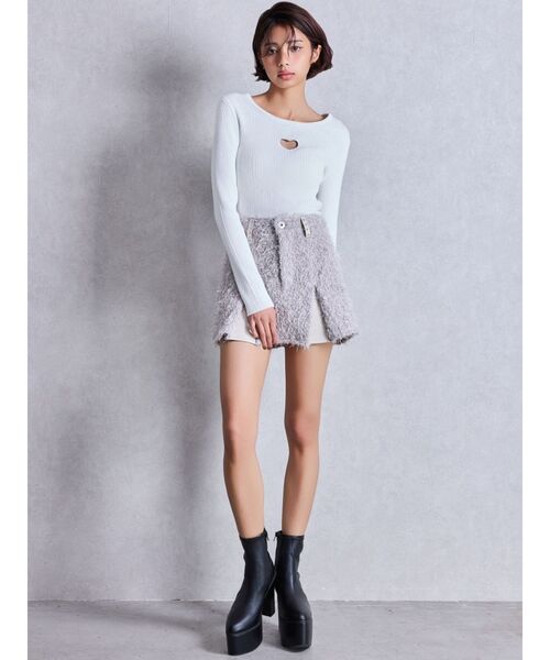 GYDA（ジェイダ）の「ラメフリンジツイードスカートライクショートパンツ（スカート・レディース・ブラック/ベージュ・FREE）」の5枚目の写真