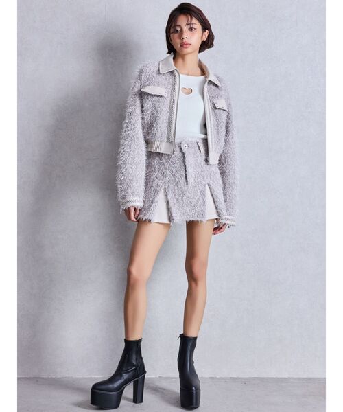 GYDA（ジェイダ）の「ラメフリンジツイードスカートライクショートパンツ（スカート・レディース・ブラック/ベージュ・FREE）」の9枚目の写真