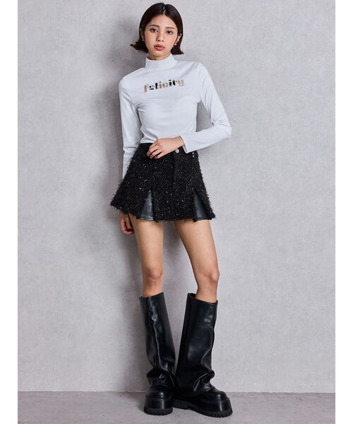 GYDA（ジェイダ）の「ラメフリンジツイードスカートライクショートパンツ（スカート・レディース・ブラック/ベージュ・FREE）」の12枚目の写真