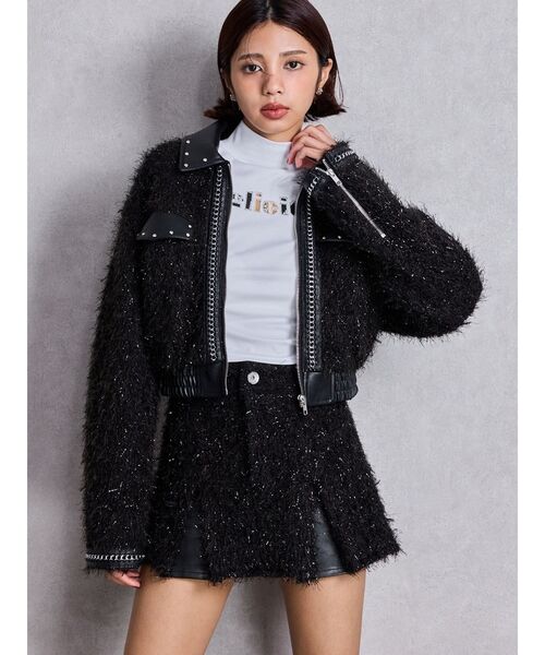 GYDA（ジェイダ）の「ラメフリンジツイードスカートライクショートパンツ（スカート・レディース・ブラック/ベージュ・FREE）」の13枚目の写真