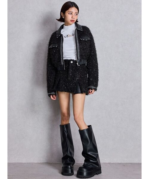GYDA（ジェイダ）の「ラメフリンジツイードスカートライクショートパンツ（スカート・レディース・ブラック/ベージュ・FREE）」の15枚目の写真