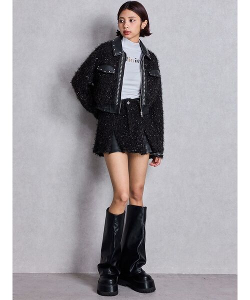 GYDA（ジェイダ）の「ラメフリンジツイードスカートライクショートパンツ（スカート・レディース・ブラック/ベージュ・FREE）」の16枚目の写真