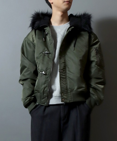 ANPAS（アンパス）の「ANPAS Nylon Twill N-2B Fireman Buckle Jacket/別注 ナイロンツイル N-2B ファイヤーマンバックル ジャケット ミリタリーブルゾン フェイクファーフーデッドブルゾン アウター メンズ レディース（ブルゾン・メンズ・ブラック/オリーブ・M/L/LL）」の22枚目の写真