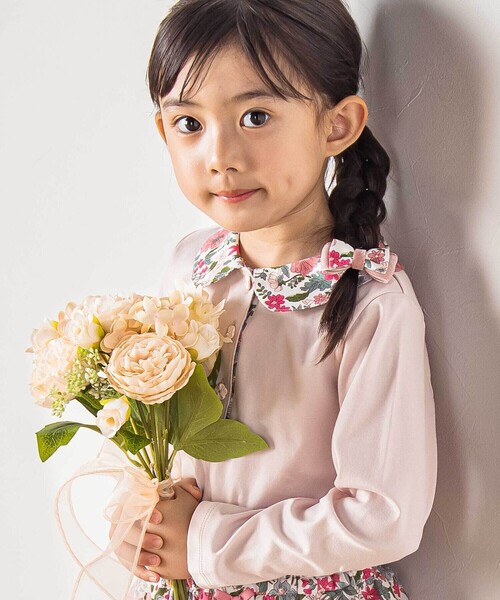 Tartine et Chocolat（タルティーヌエショコラ）の「【日本製】【お揃い】リバティビエラ(DaisyMorisia)×花ボタン長袖Tシャツ(100～140cm)（Tシャツ/カットソー・キッズ・ブルー/ピンク・130cm/120cm）」の7枚目の写真