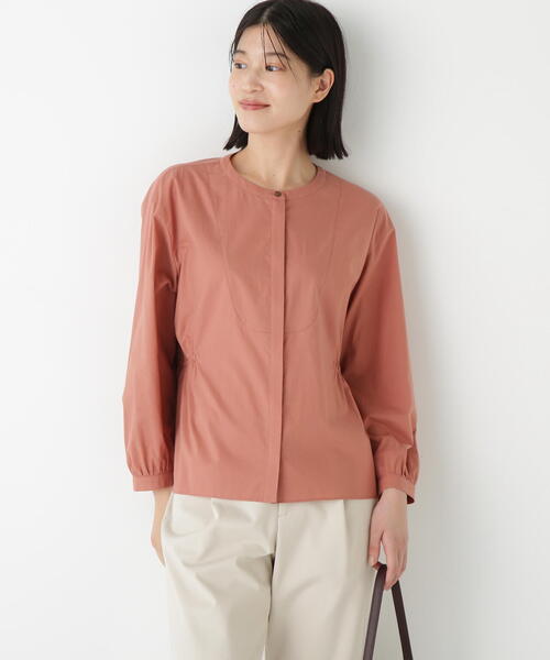 ◇チューインローンブラウジングノーカラーシャツブラウス（シャツ