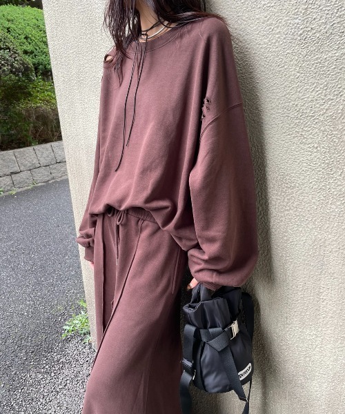 AIC.(エーアイシー)の「ダメージ加工オーバーサイズスウェットトップス(スウェット・レディース・グレー/ブラウン・FREE)」の14枚目の写真