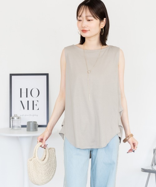 aity(アイティ)の「脇タックノースリーブトップス きれいめ コットン 大きいサイズ(Tシャツ/カットソー・レディース・ホワイト/ブラック/グレイッシュベージュ・M~L/LL~3L/4L~5L)」の3枚目の写真
