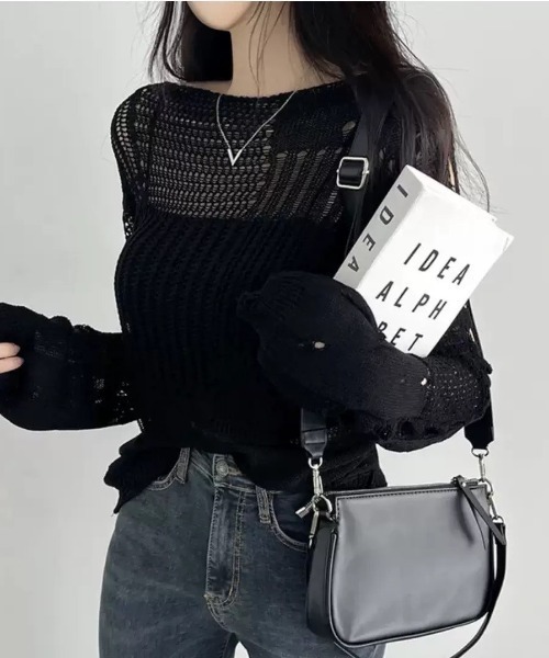 UP START（アップスタート）の「【LAMPOON】ダメージニット（ニット/セーター・レディース・ブラック・MEDIUM/LARGE/SMALL）」の10枚目の写真