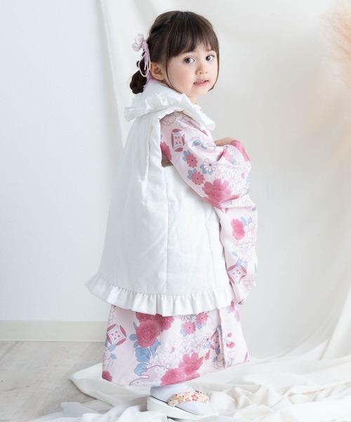 SweetMommy（スウィートマミー）の「七五三　フリルジャガード被布　3歳 女の子（着物・キッズ・ホワイト/ピンク・100）」の6枚目の写真