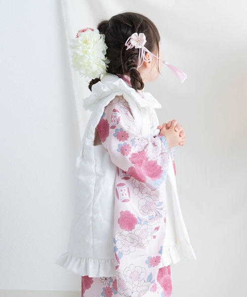 SweetMommy（スウィートマミー）の「七五三　フリルジャガード被布　3歳 女の子（着物・キッズ・ホワイト/ピンク・100）」の5枚目の写真
