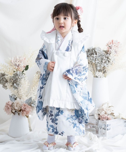 SweetMommy（スウィートマミー）の「七五三　フリルジャガード被布　3歳 女の子（着物・キッズ・ホワイト/ピンク・100）」の3枚目の写真