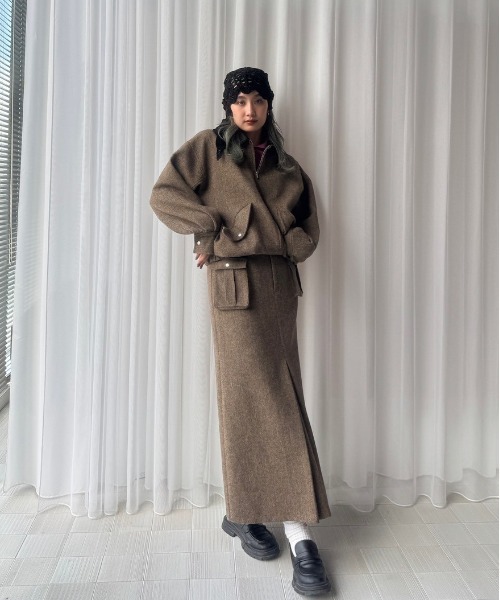 【ameri】UND TWEED WORK DETAIL BLOUSON UND TWEED WORK DETAIL BLOUSON