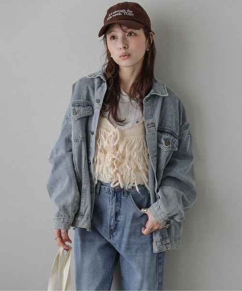AMELY(エミリー)の「ループフリンジニットビスチェ(キャミソール・レディース・モカ/ブラック/アイボリー/グレー・フリー)」の19枚目の写真
