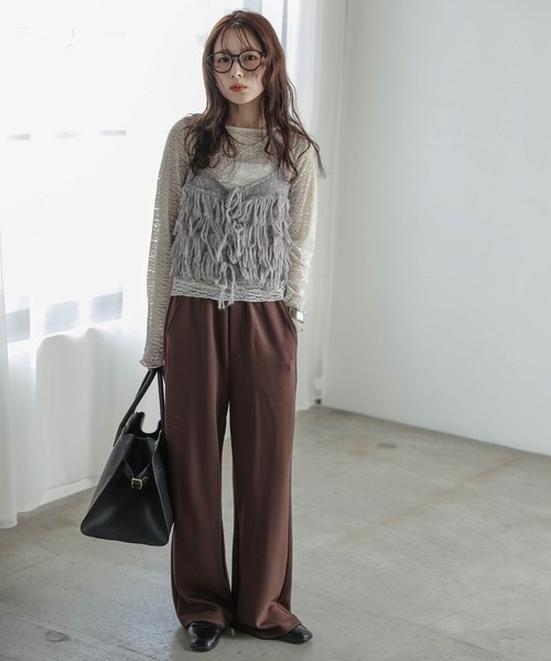 AMELY(エミリー)の「ループフリンジニットビスチェ(キャミソール・レディース・モカ/ブラック/アイボリー/グレー・フリー)」の14枚目の写真
