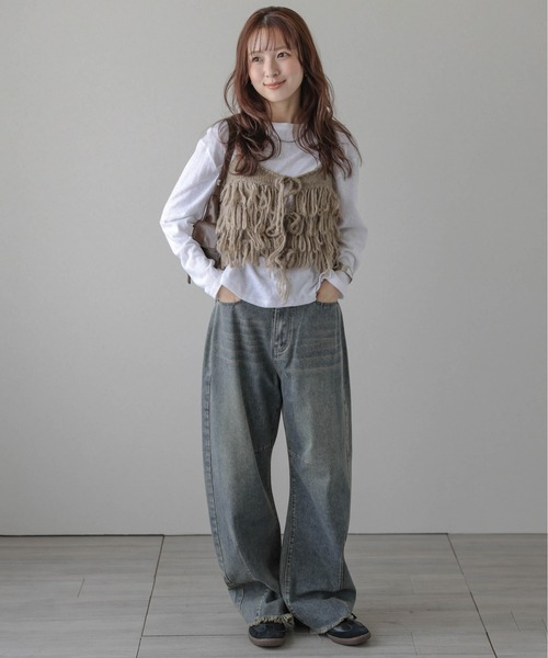 AMELY(エミリー)の「ループフリンジニットビスチェ(キャミソール・レディース・モカ/ブラック/アイボリー/グレー・フリー)」の18枚目の写真
