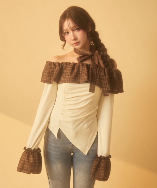 Andequal フリルオフショルダートップス Andequal フリルオフショルダートップス