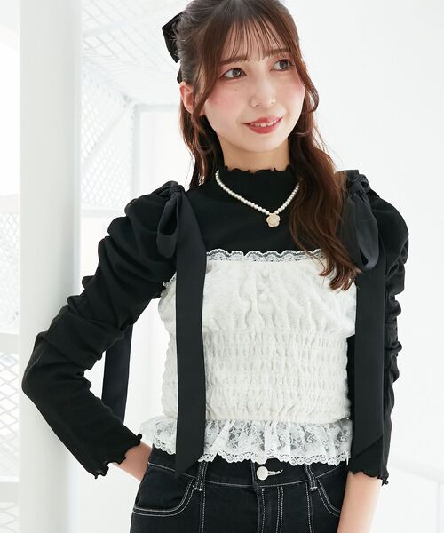 MAJESTIC LEGON（マジェスティックレゴン）の「Ladyライクパワショルトップス（Tシャツ/カットソー・レディース・オフホワイト/ピンク/ブラック/アイボリー・MEDIUM）」の3枚目の写真