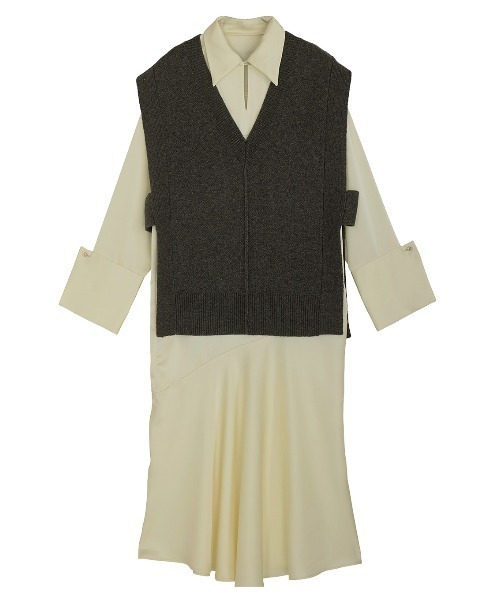 KNIT VEST SET SATIN DRESS（ドレス）｜Ameri（アメリ）のファッション