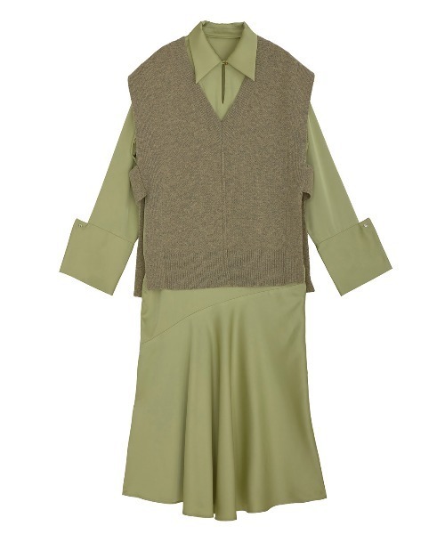 KNIT VEST SET SATIN DRESS（ドレス）｜Ameri（アメリ）のファッション