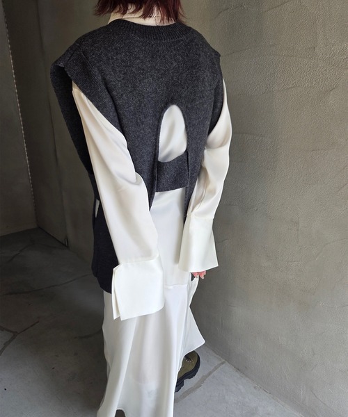 Ameri（アメリ）の「KNIT VEST SET SATIN DRESS（ドレス）」 - WEAR