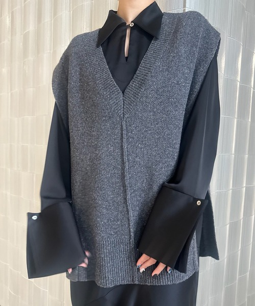 Ameri（アメリ）の「KNIT VEST SET SATIN DRESS（ドレス）」 - WEAR