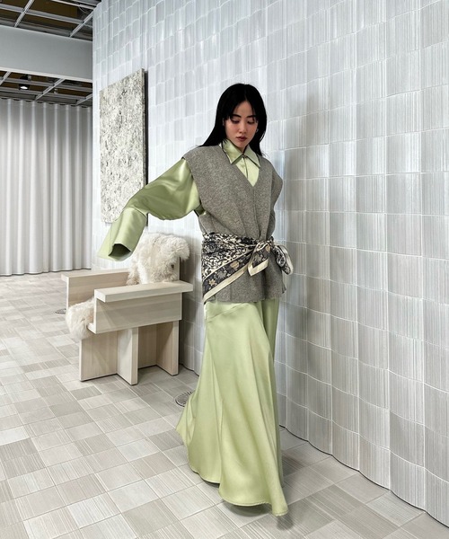 Ameri（アメリ）の「KNIT VEST SET SATIN DRESS（ドレス）」 - WEAR