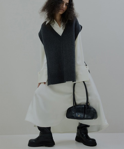 KNIT VEST SET SATIN DRESS（ドレス）｜Ameri（アメリ）のファッション