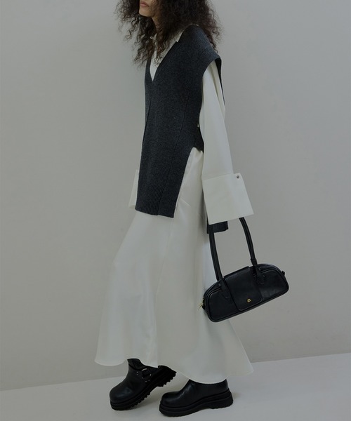 KNIT VEST SET SATIN DRESS（ドレス）｜Ameri（アメリ）のファッション