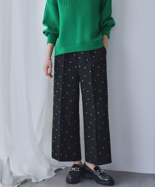 ELFRANK(エルフランク)の「ドットジャガード ストレート セミワイドパンツ【洗える】(スラックス・レディース・グレー系/ブラック系・S/L/M)」の1枚目の写真