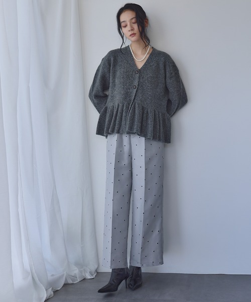 ELFRANK(エルフランク)の「ドットジャガード ストレート セミワイドパンツ【洗える】(スラックス・レディース・グレー系/ブラック系・S/L/M)」の7枚目の写真