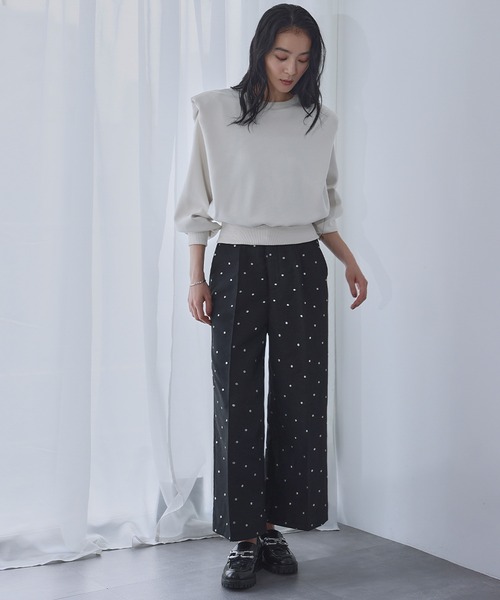 ELFRANK(エルフランク)の「ドットジャガード ストレート セミワイドパンツ【洗える】(スラックス・レディース・グレー系/ブラック系・S/L/M)」の12枚目の写真