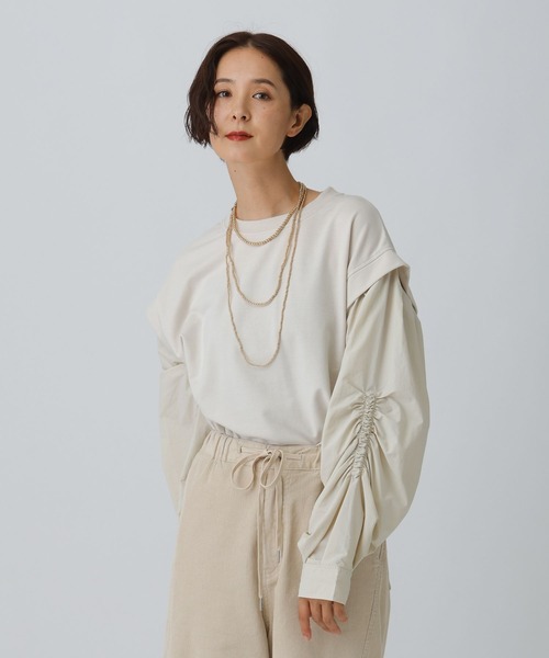LEPSIM(レプシィム)の「袖キャザー異素材プルオーバー 582457(Tシャツ/カットソー・レディース・ブラック/ライトグレー/アイボリー・FREE)」の1枚目の写真