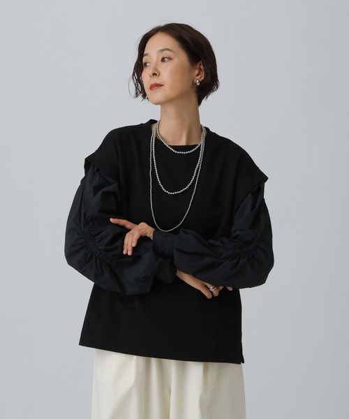 セール】袖キャザー異素材プルオーバー 582457（Tシャツ/カットソー