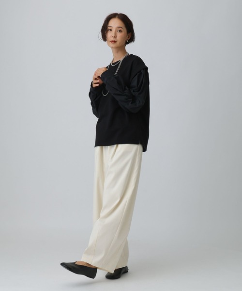 LEPSIM(レプシィム)の「袖キャザー異素材プルオーバー 582457(Tシャツ/カットソー・レディース・ブラック/ライトグレー/アイボリー・FREE)」の7枚目の写真