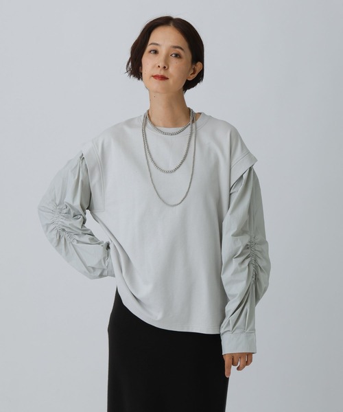 LEPSIM(レプシィム)の「袖キャザー異素材プルオーバー 582457(Tシャツ/カットソー・レディース・ブラック/ライトグレー/アイボリー・FREE)」の9枚目の写真