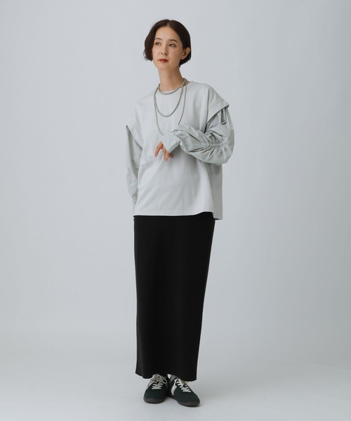 セール】袖キャザー異素材プルオーバー 582457（Tシャツ/カットソー