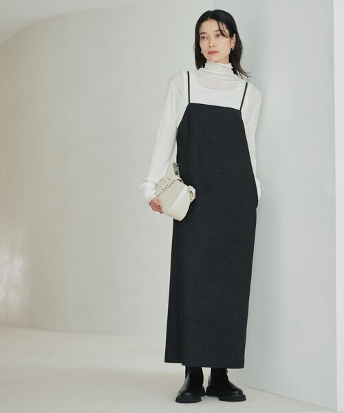 green label relaxing（グリーンレーベルリラクシング）の「［size SHORTあり］ライト サキソニー キャミソール ワンピース ウォッシャブル（ワンピース・レディース・ダークグレー/ダークブラウン/ベージュ・SHORT/FREE）」の4枚目の写真