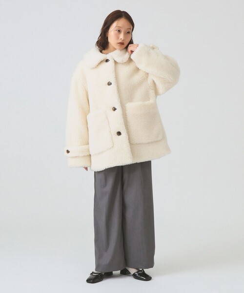 Ray BEAMS（レイビームス）の「ボア ビッグ ポケット ハーフ コート（その他アウター・レディース・ダークブラウン/オフホワイト・0/1）」の3枚目の写真