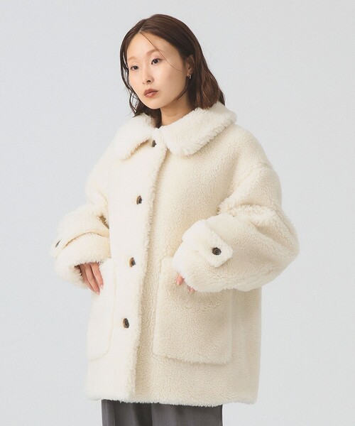 Ray BEAMS（レイビームス）の「ボア ビッグ ポケット ハーフ コート（その他アウター・レディース・ダークブラウン/オフホワイト・0/1）」の6枚目の写真