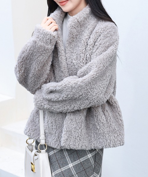 スタンドカラー コンパクト ボア ファー ジャケット（ブルゾン）｜Lace